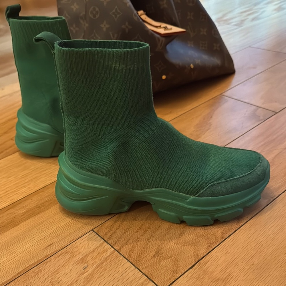 Green Knit Ankle Boots